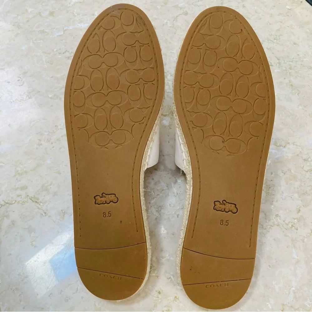 Coach White Leather Espadrille Slide Sandals with Gold Logo